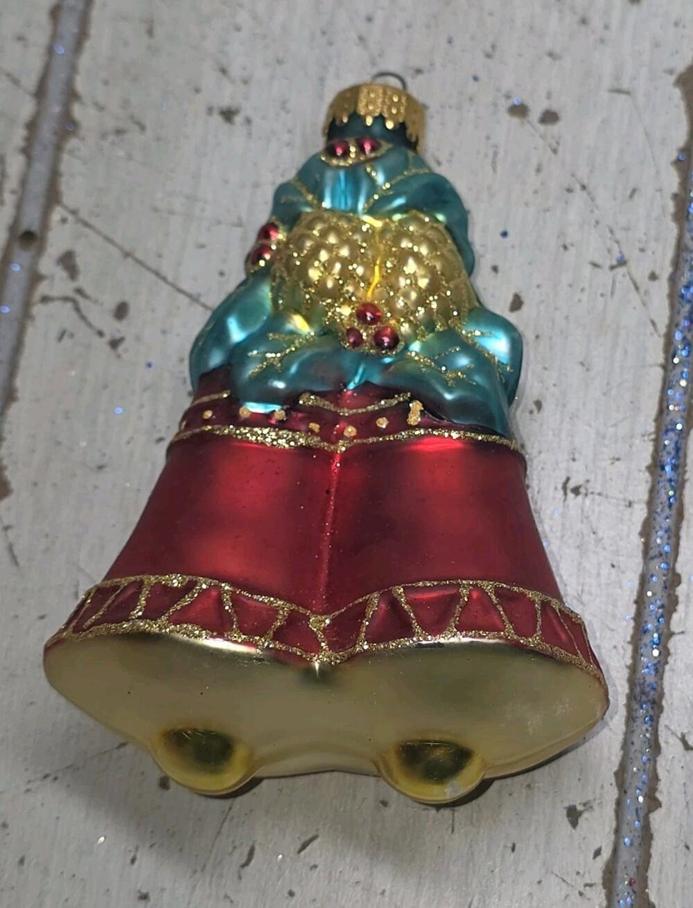 Vintage Unique Treasures Double Bell Glass Christmas Ornament Red Tree Decor